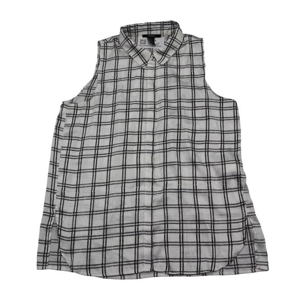 Forever 21 Shirt Womens S White Black Plaid Button Up Sleeveless Collared Top - Picture 1 of 15